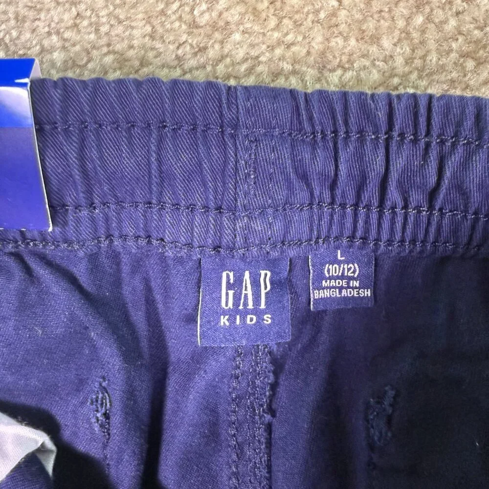 Gap Kids Boys Chino Shorts L Blue Stretch Soft Twill Elastic Waist E876